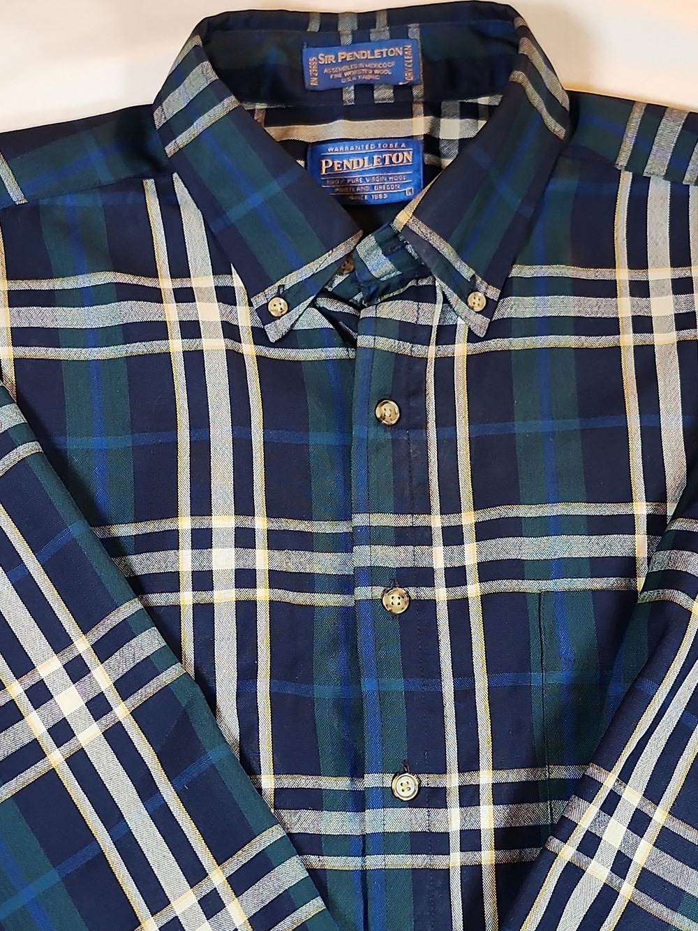 Pendleton Men’s Navy and Green Plaid Button-Down Shirt